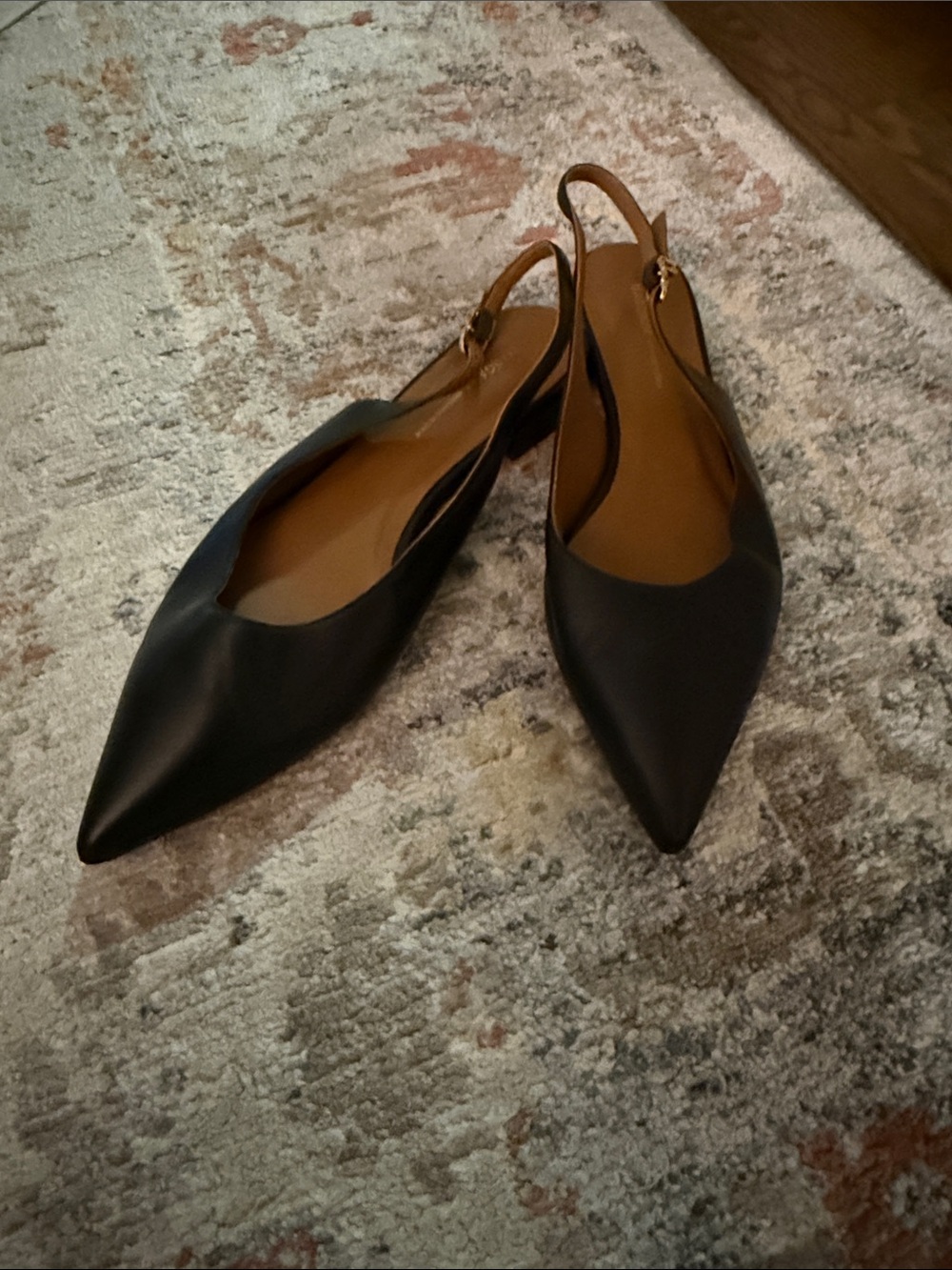 Margaux Black Leather Flat Slingbacks Size 41.5